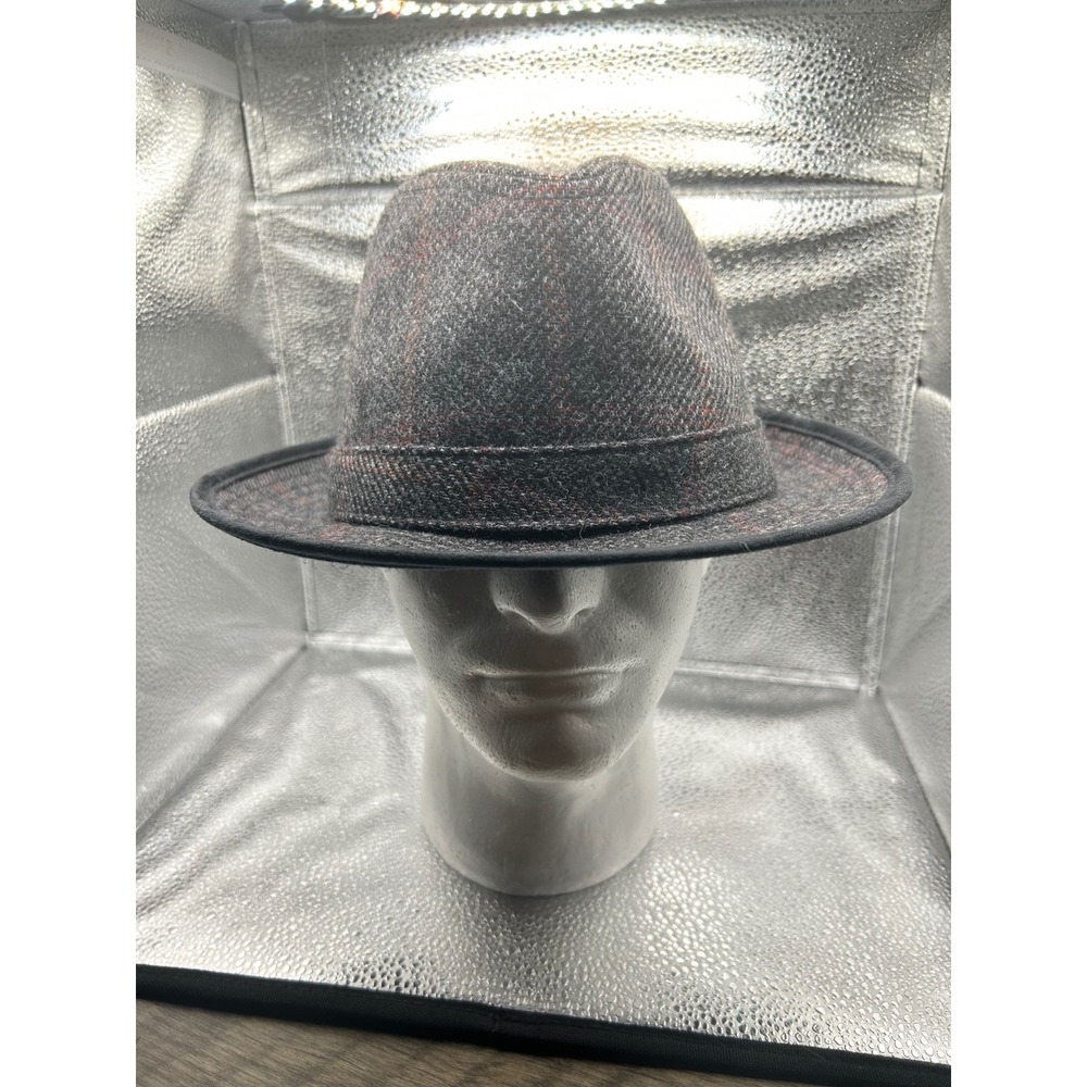 Weatherproof Garment Co Mens Gray Plaid Wool Fedora Hat‎ Large Protective Wool